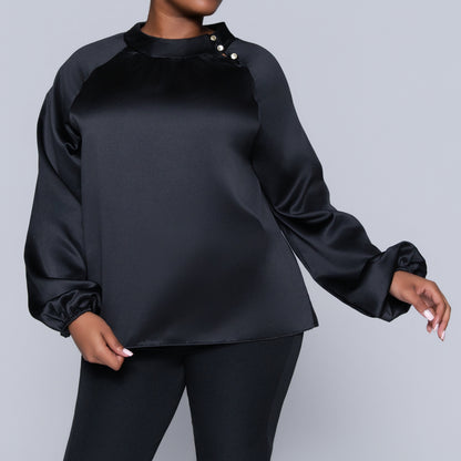 Black Long Sleeve Satin Top
