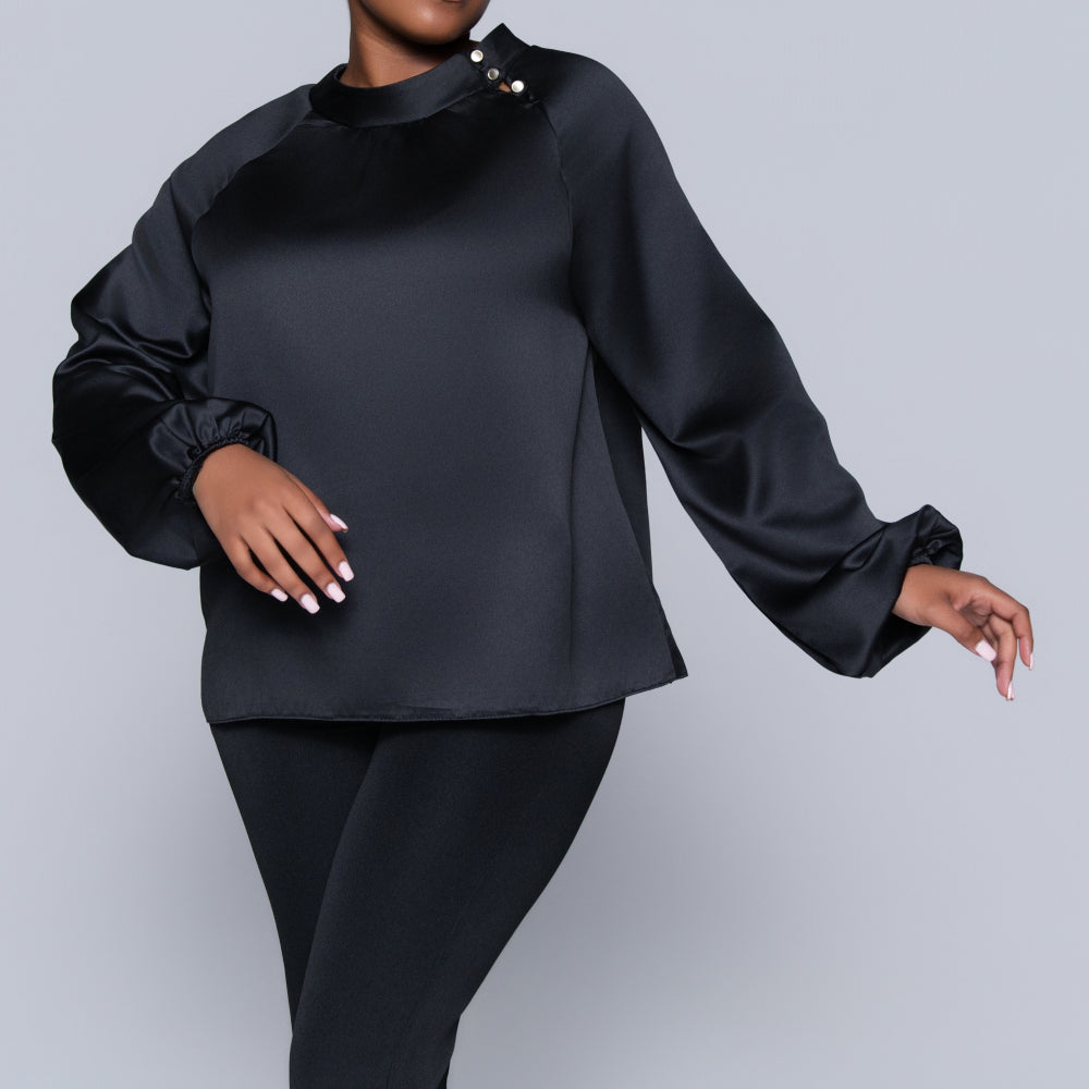 Black Long Sleeve Satin Top