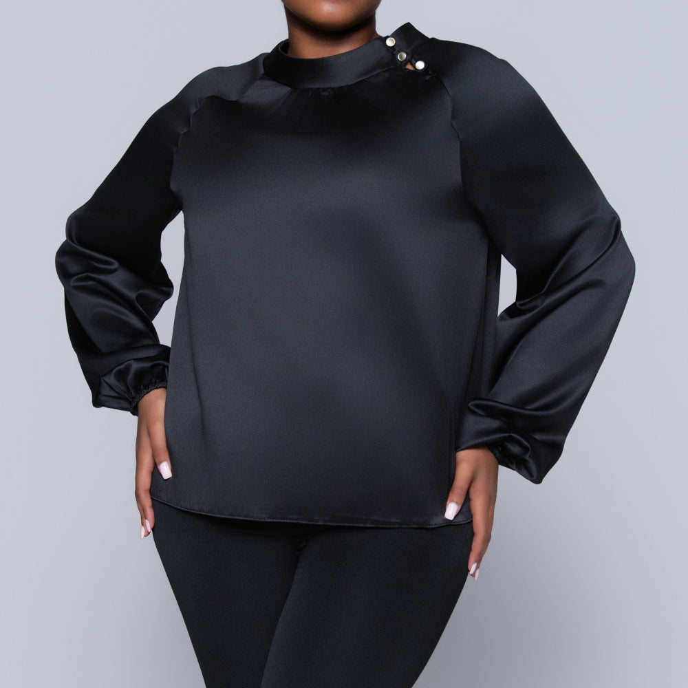 Black Long Sleeve Satin Top