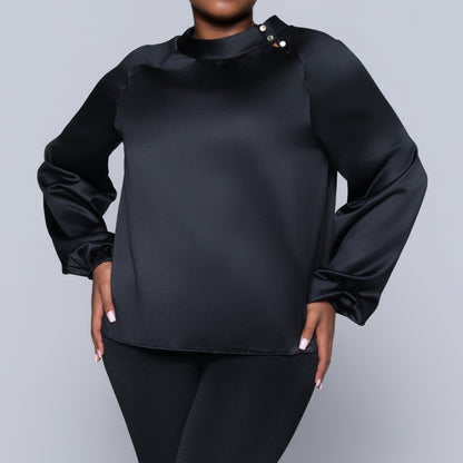 Black Long Sleeve Satin Top