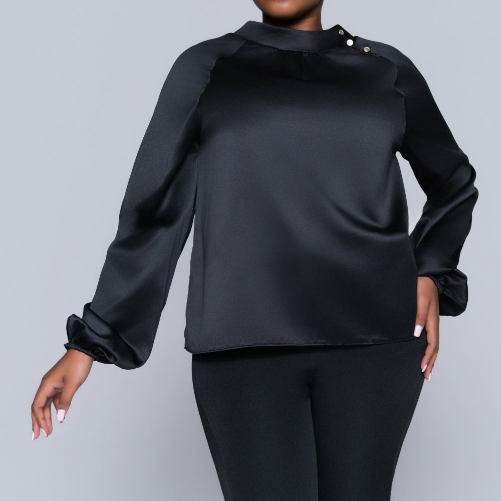 Black Long Sleeve Satin Top