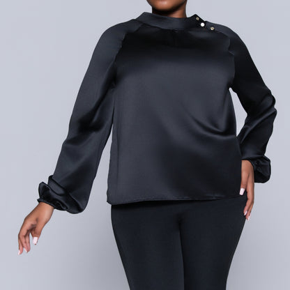 Black Long Sleeve Satin Top