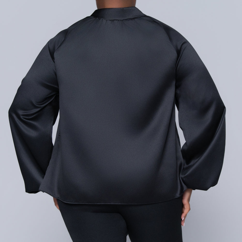 Black Long Sleeve Satin Top