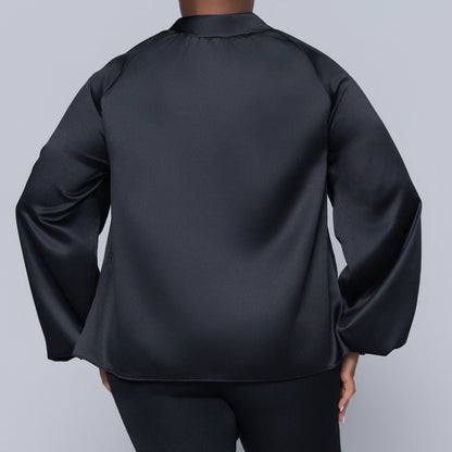 Black Long Sleeve Satin Top
