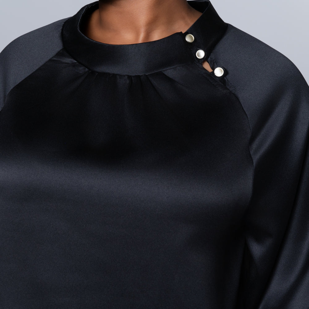 Black Long Sleeve Satin Top