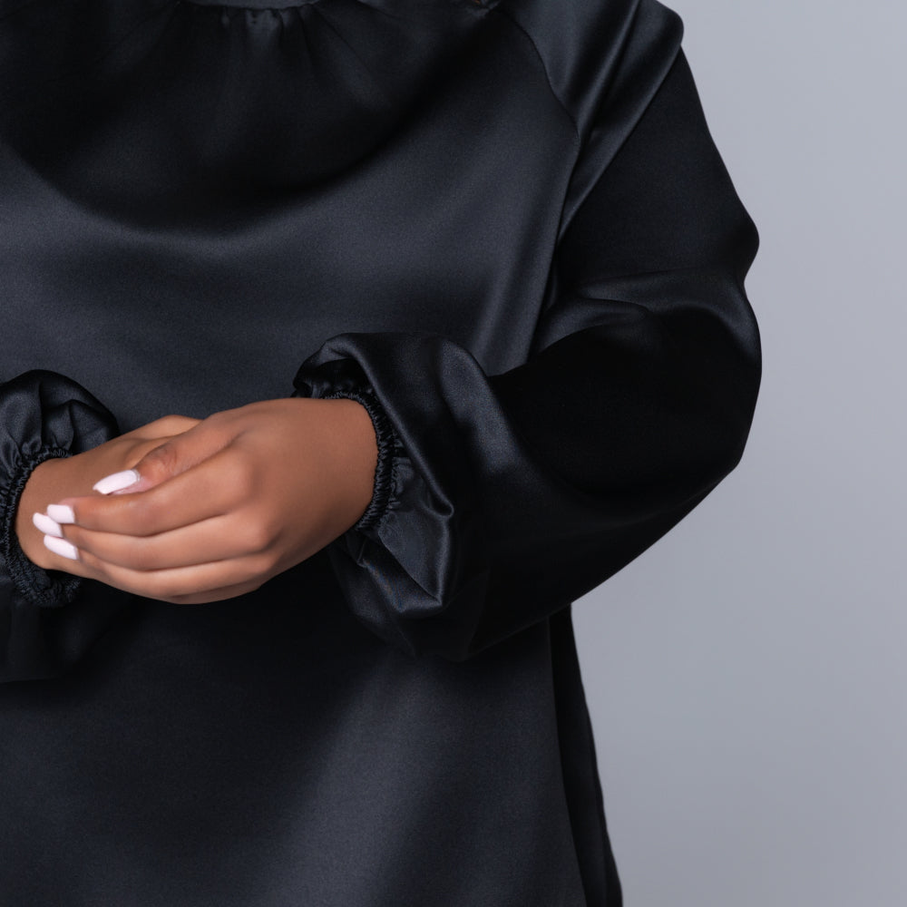 Black Long Sleeve Satin Top