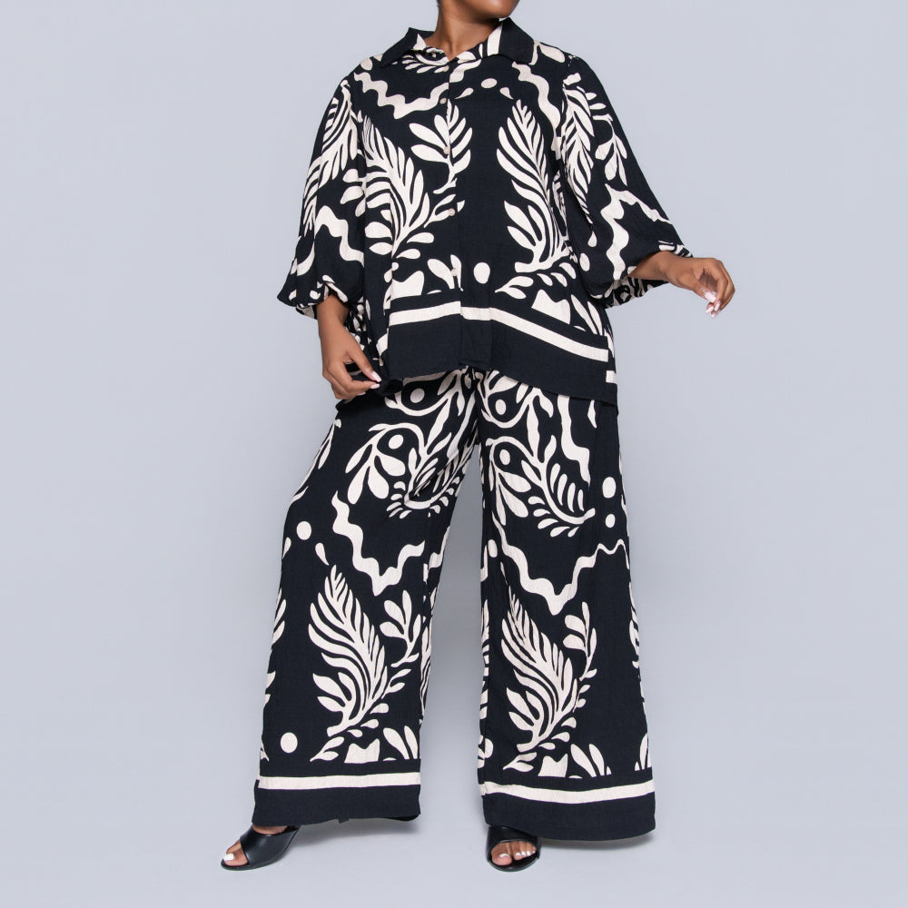 Black/Stone Printed Top