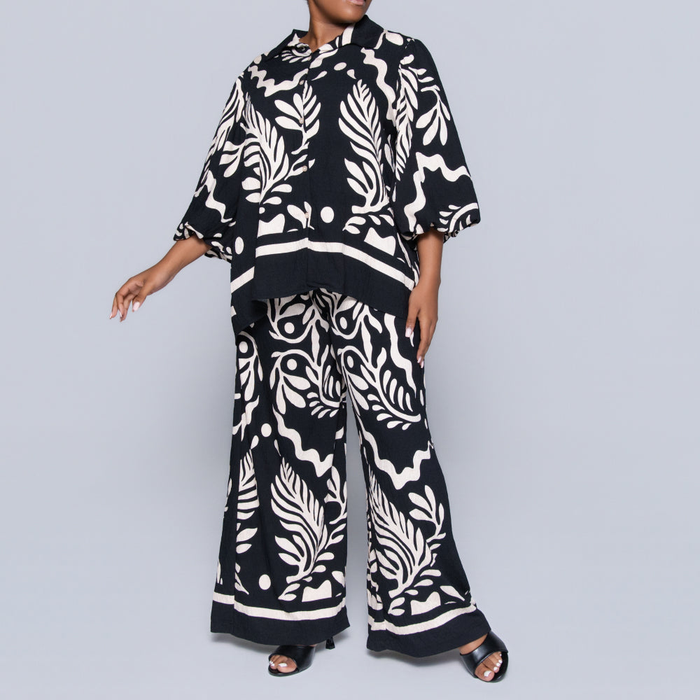 Black/Stone Printed Top