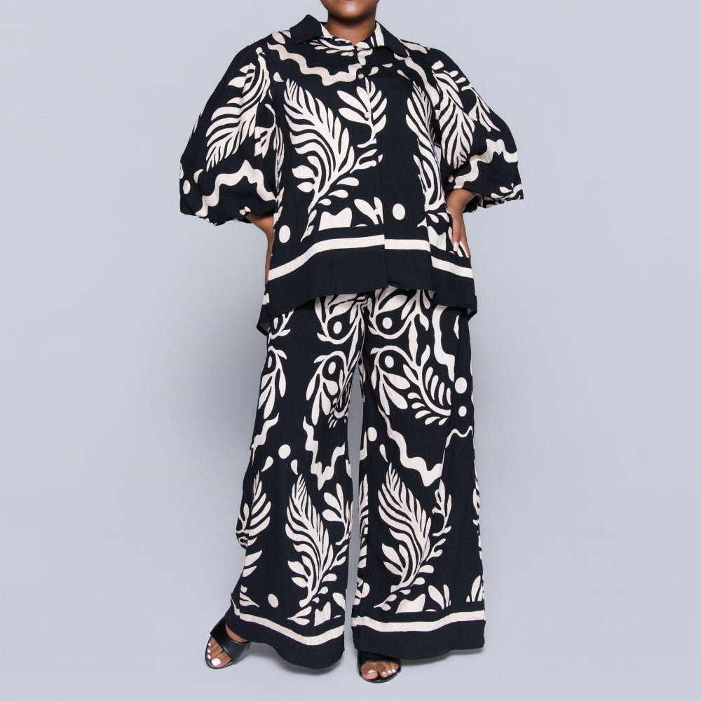 Black/Stone Printed Top