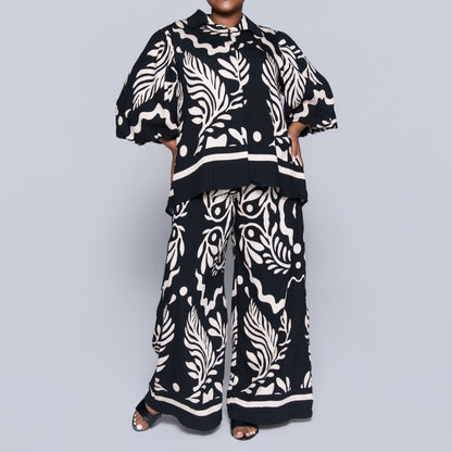 Black/Stone Printed Top