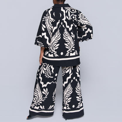 Black/Stone Printed Top