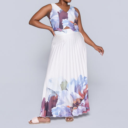 Border Print Waistcoat And Pleated Skirt