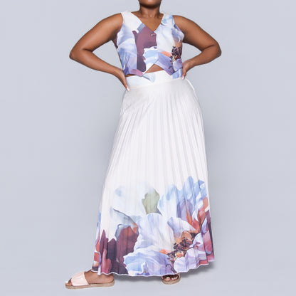 Border Print Waistcoat And Pleated Skirt