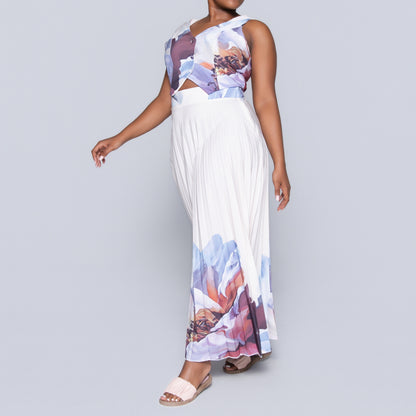 Border Print Waistcoat And Pleated Skirt