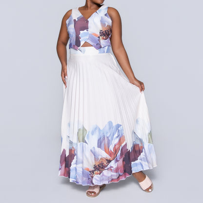 Border Print Waistcoat And Pleated Skirt