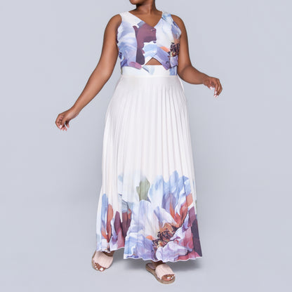 Border Print Waistcoat And Pleated Skirt