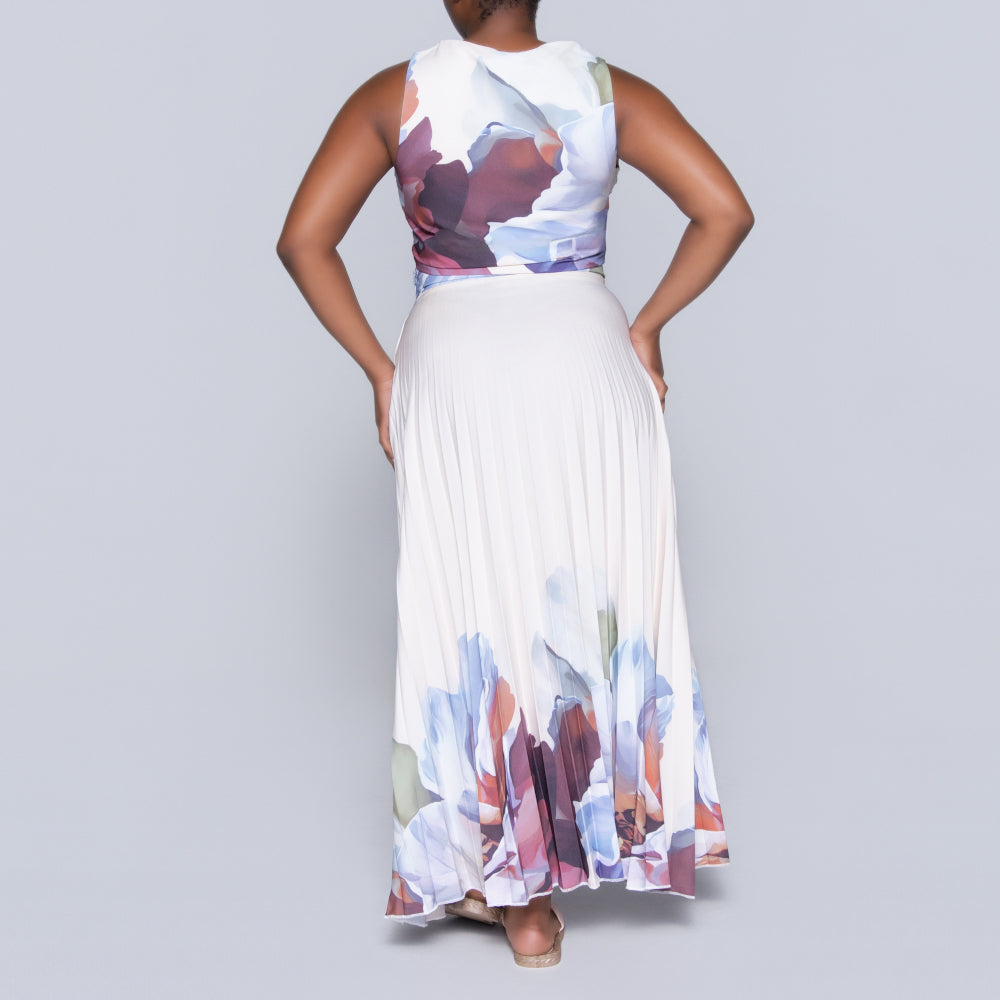 Border Print Waistcoat And Pleated Skirt