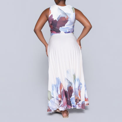 Border Print Waistcoat And Pleated Skirt