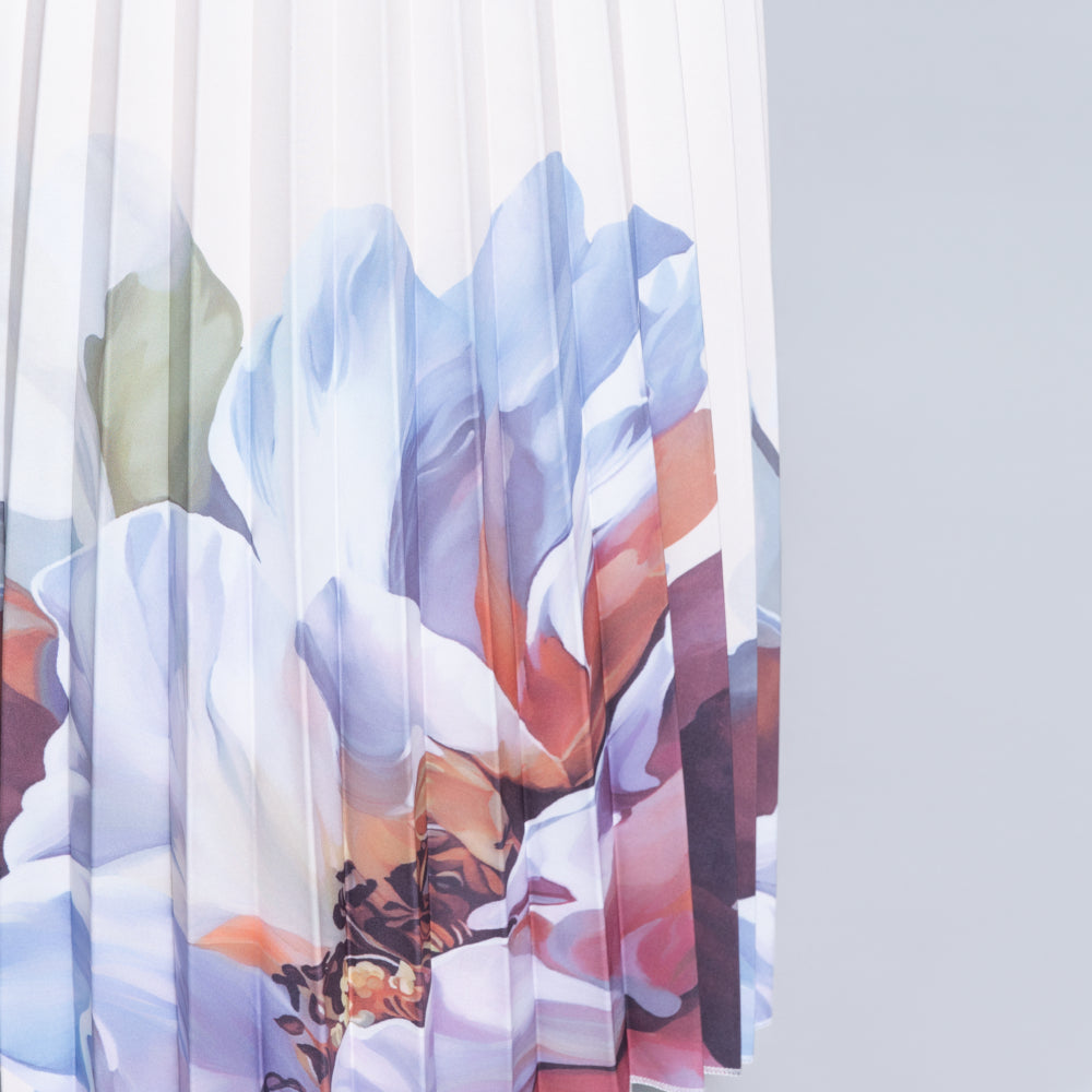 Border Print Waistcoat And Pleated Skirt