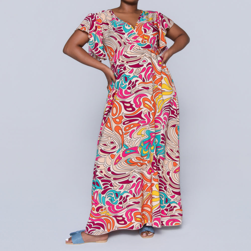 Cap Sleeve Printed Maxi Dress