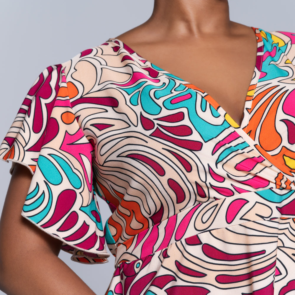 Cap Sleeve Printed Maxi Dress