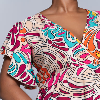 Cap Sleeve Printed Maxi Dress