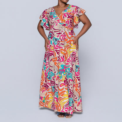 Cap Sleeve Printed Maxi Dress