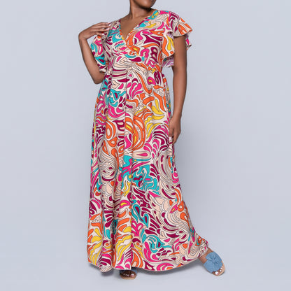 Cap Sleeve Printed Maxi Dress