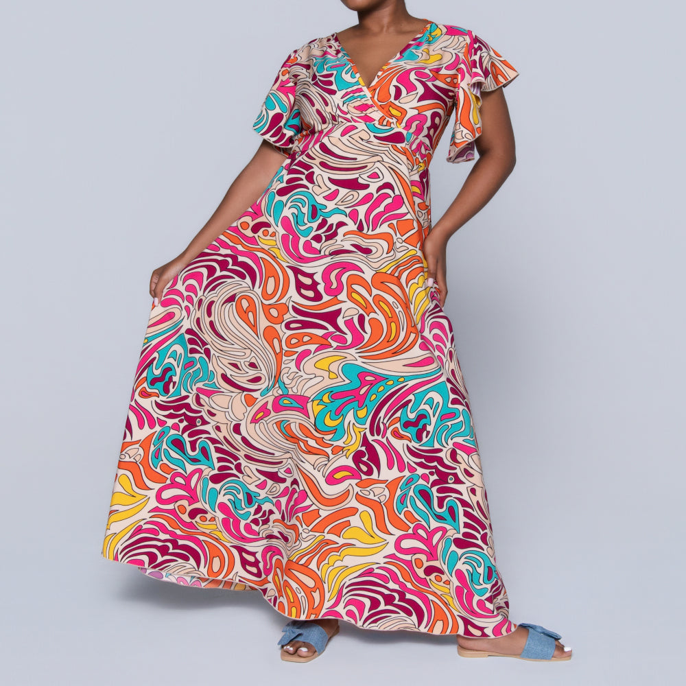 Cap Sleeve Printed Maxi Dress