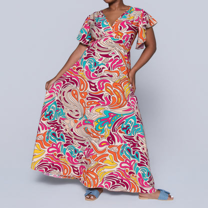 Cap Sleeve Printed Maxi Dress