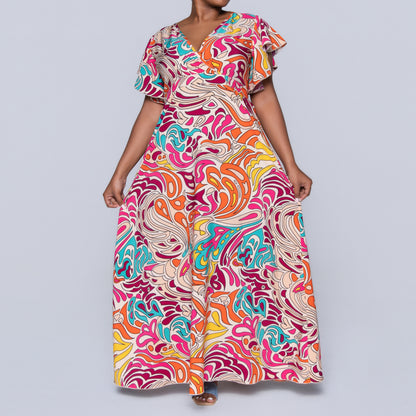 Cap Sleeve Printed Maxi Dress