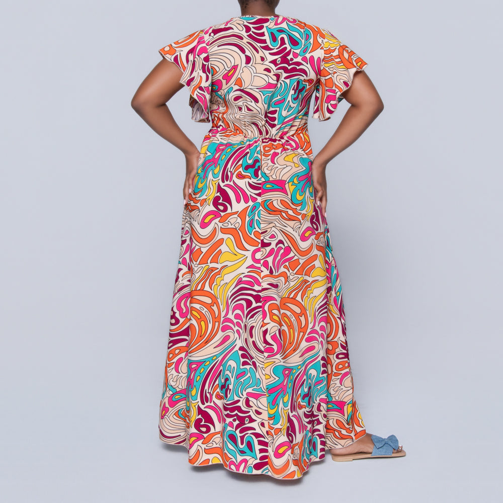 Cap Sleeve Printed Maxi Dress