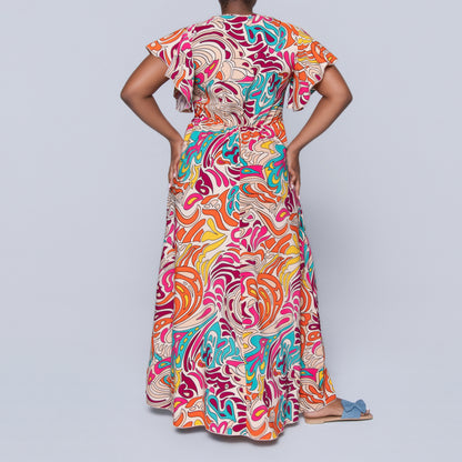 Cap Sleeve Printed Maxi Dress