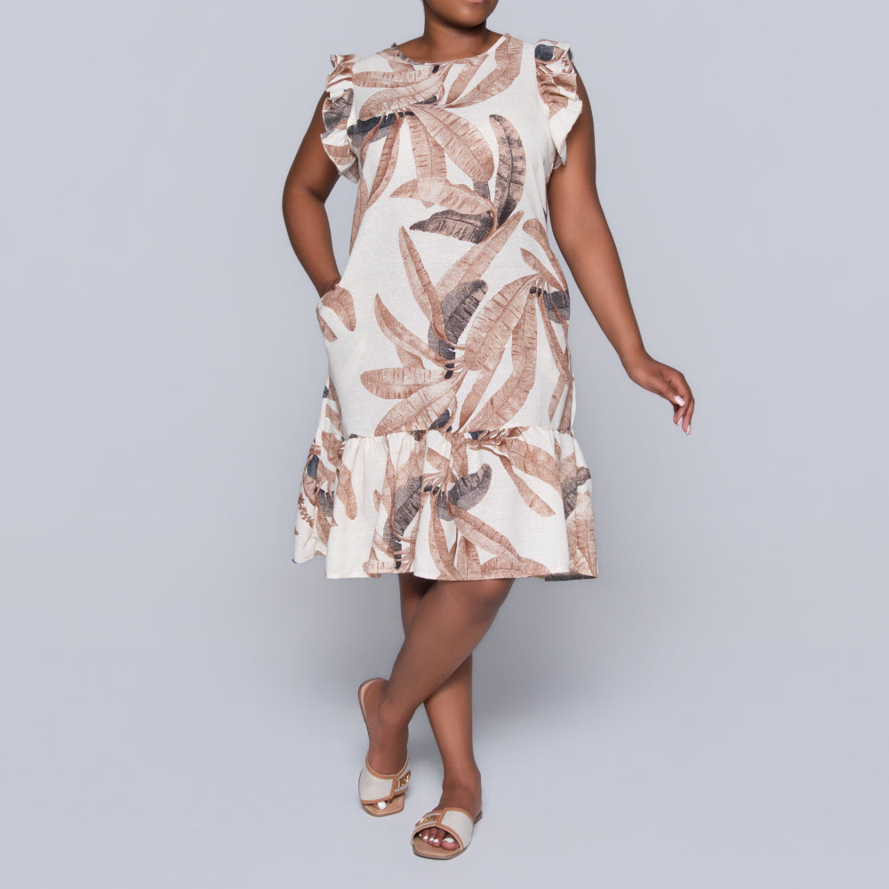 Brown Short Sleeve Printed Tiered Tunic