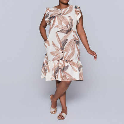 Brown Short Sleeve Printed Tiered Tunic