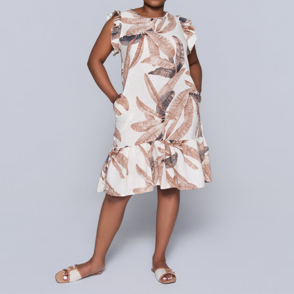 Brown Short Sleeve Printed Tiered Tunic