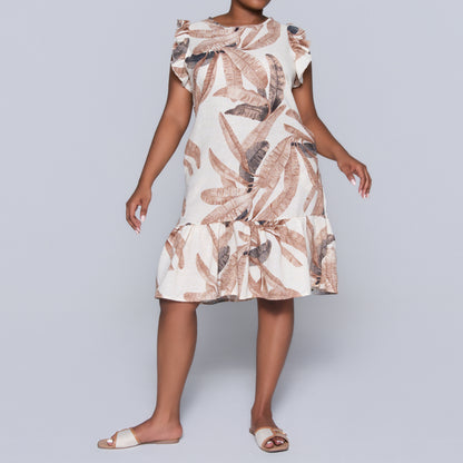 Brown Short Sleeve Printed Tiered Tunic