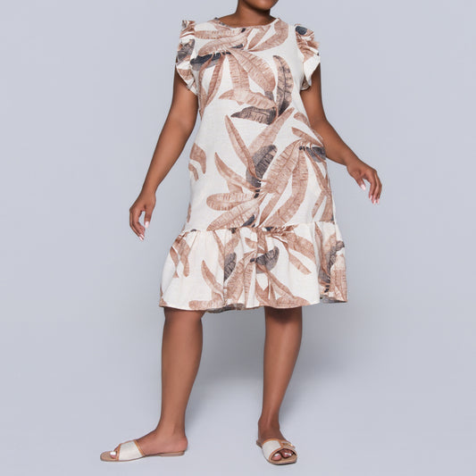 Brown Short Sleeve Printed Tiered Tunic