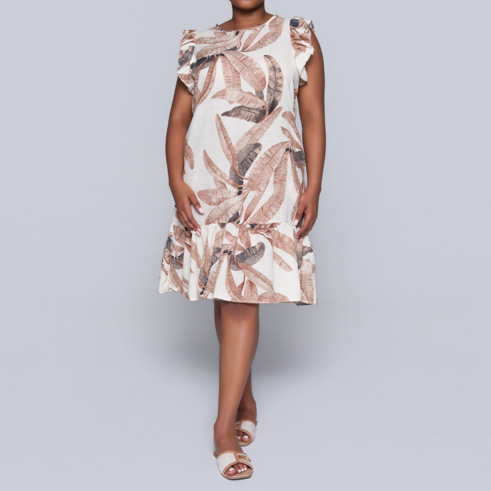 Brown Short Sleeve Printed Tiered Tunic