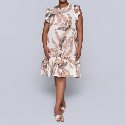 Brown Short Sleeve Printed Tiered Tunic