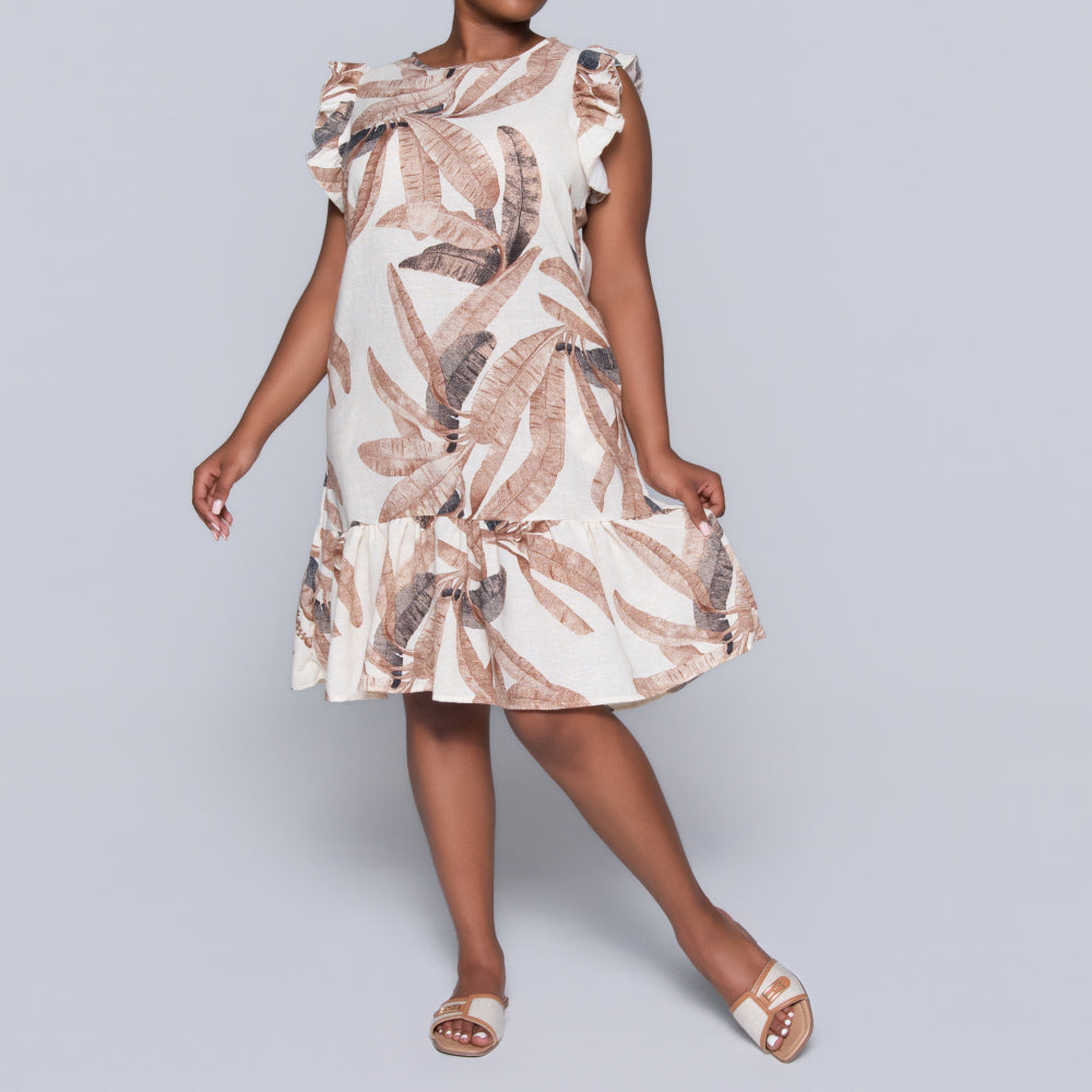 Brown Short Sleeve Printed Tiered Tunic