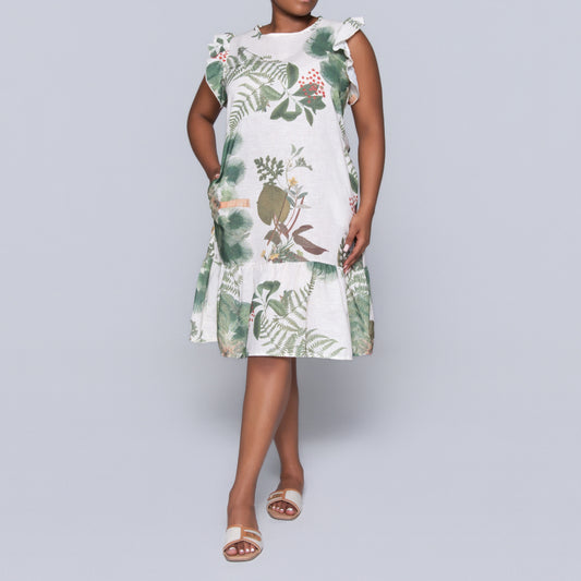 Green Short Sleeve Printed Tiered Tunic