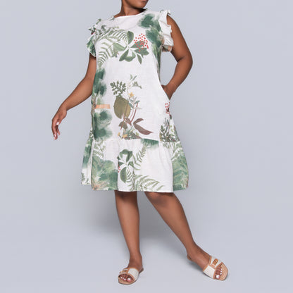 Green Short Sleeve Printed Tiered Tunic