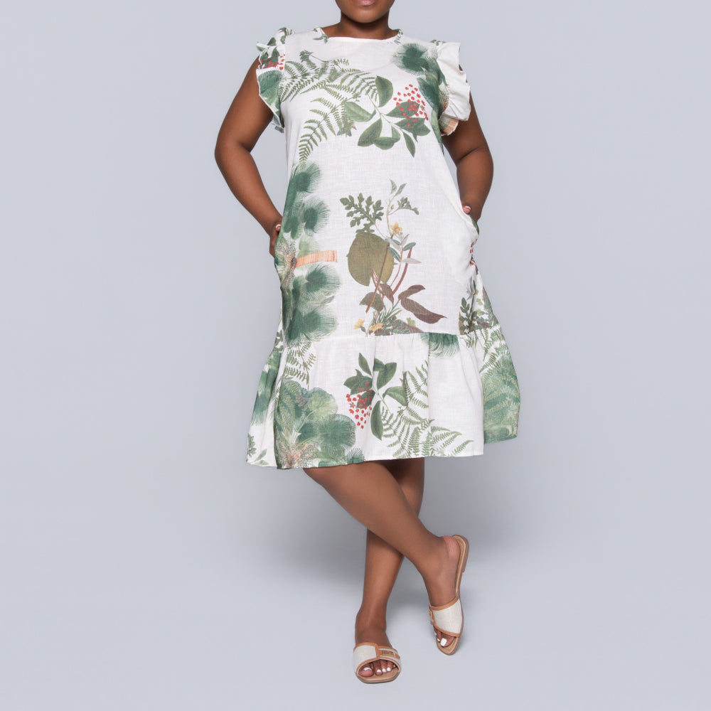 Green Short Sleeve Printed Tiered Tunic