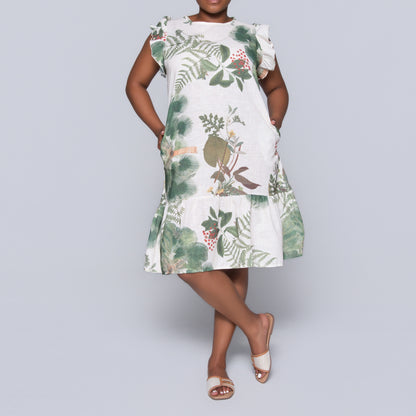 Green Short Sleeve Printed Tiered Tunic