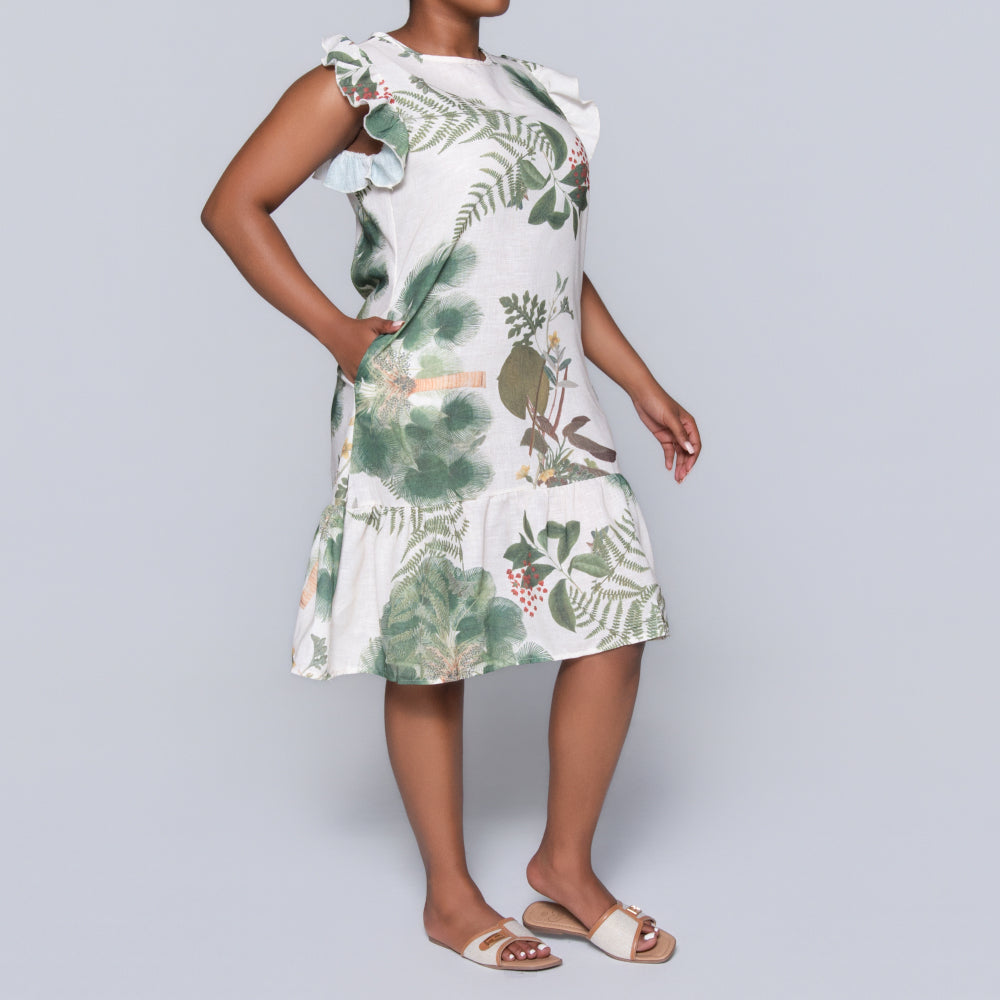 Green Short Sleeve Printed Tiered Tunic