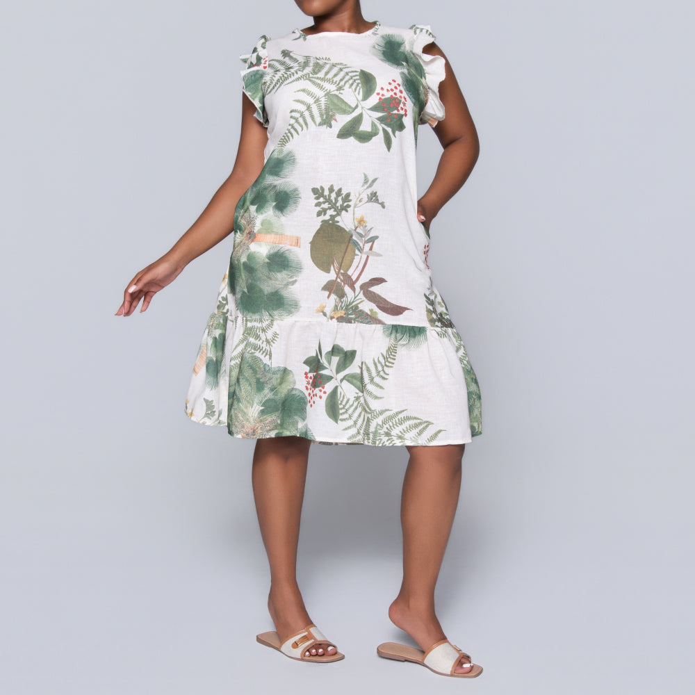 Green Short Sleeve Printed Tiered Tunic