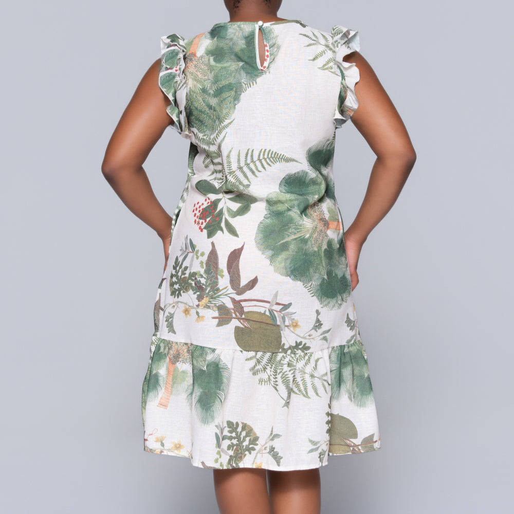 Green Short Sleeve Printed Tiered Tunic