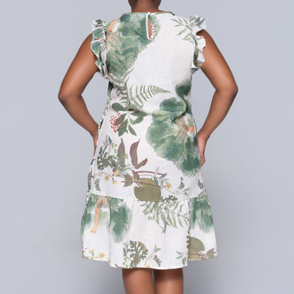 Green Short Sleeve Printed Tiered Tunic