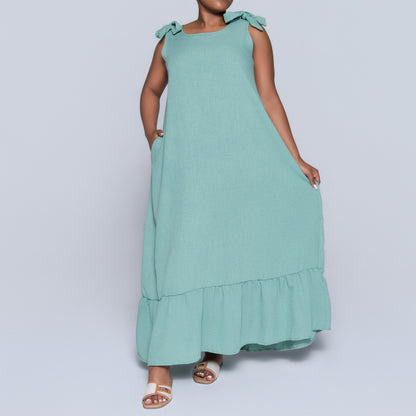 Sage Sleeveless Tiered Dress